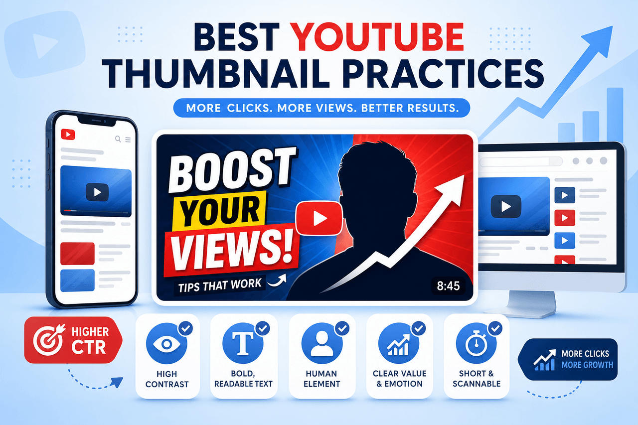 Best YouTube thumbnail design practices — bold text, faces, and contrast for higher clicks