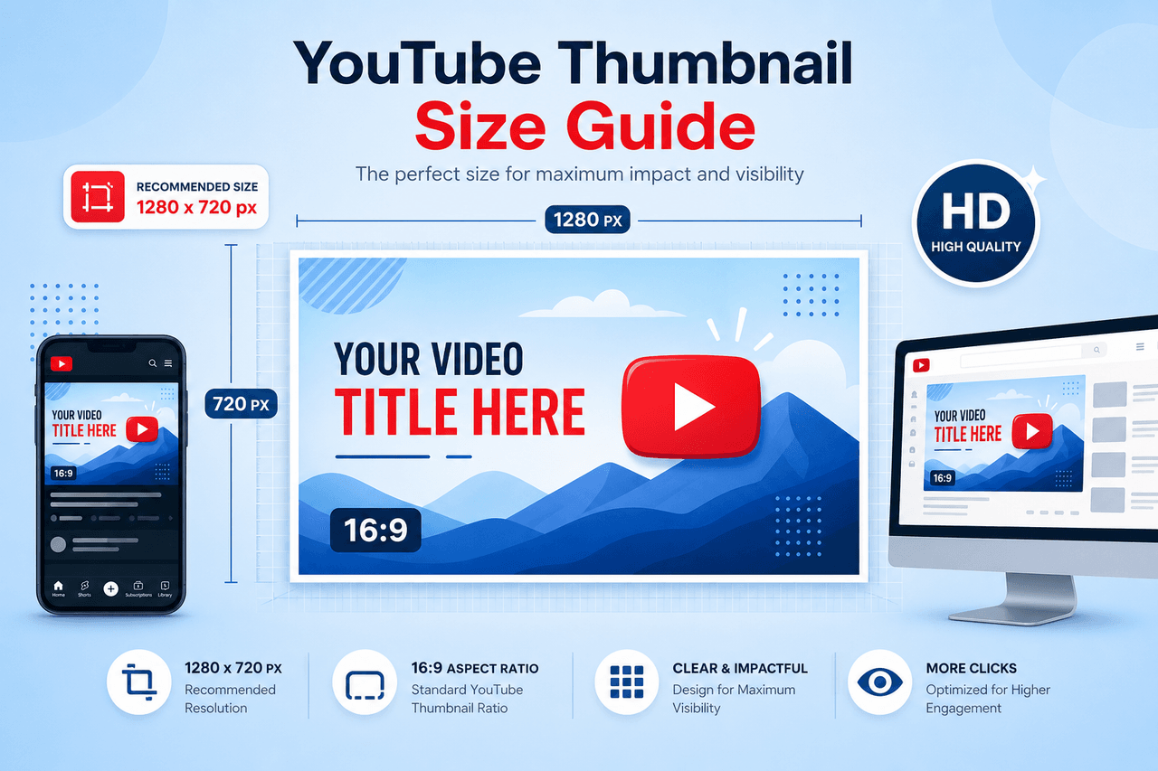 YouTube thumbnail size guide — official 1280×720 px resolution and file size limits